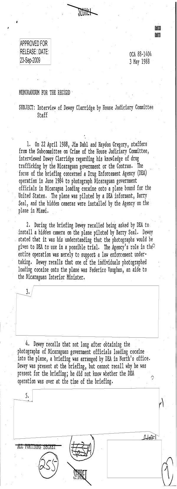 Page 1 preview of Interview of Dewey Clarridge by House Judiciary Committee Staff