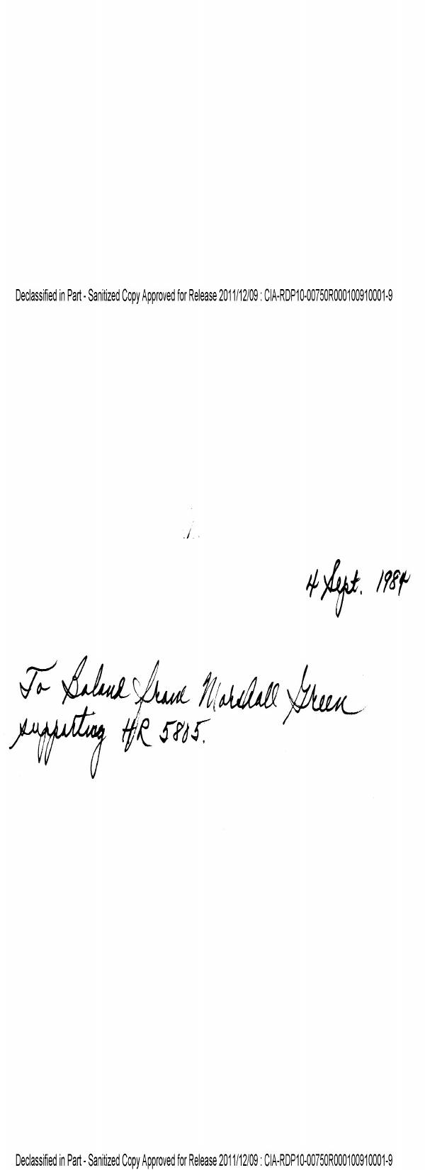 Page 1 preview of Letter to Edward Boland from Marshall Green in Support of H.R. 5805