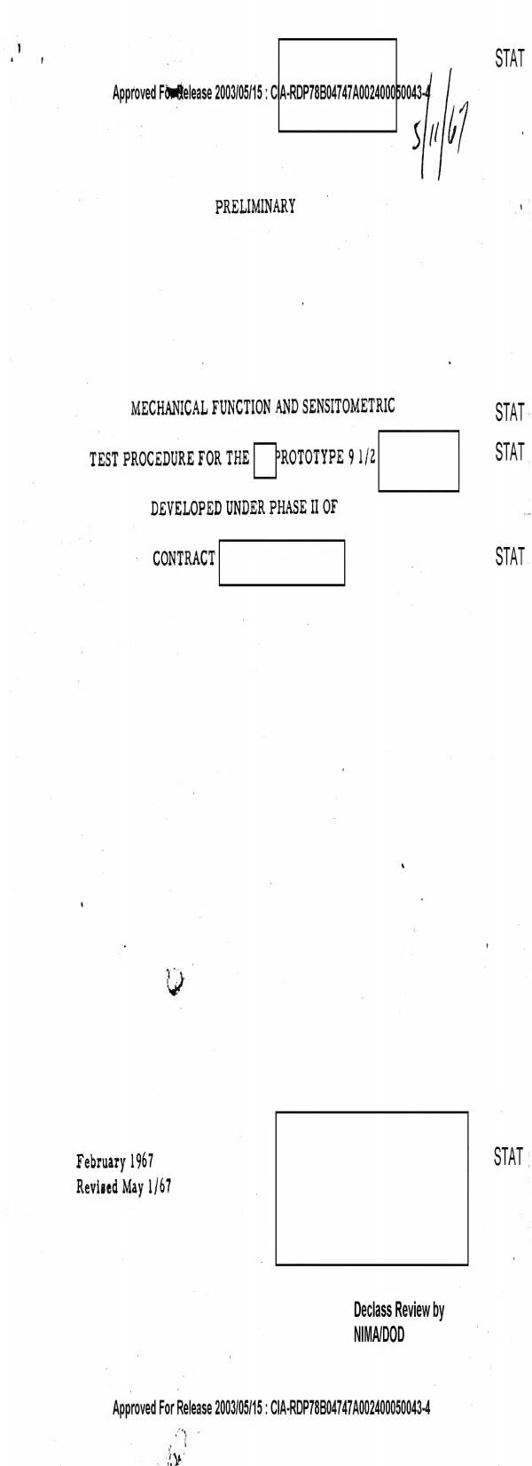 Page 1 preview of Mechanical Function and Sensitometric Test Procedure for Prototype 9 1/2 Film Processor