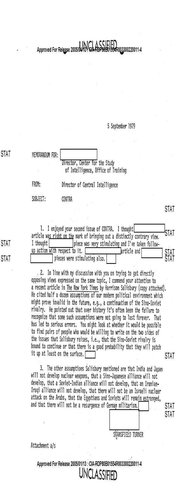 Page 1 preview of DCI Memorandum on CONTRA Publication and Opposing Views