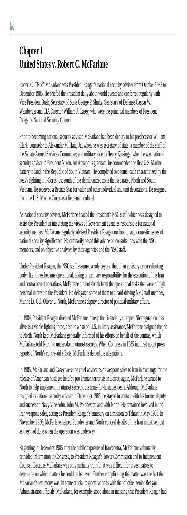 Page 1 preview of Walsh Final Report: Chapter 1, United States v. Robert C. McFarlane