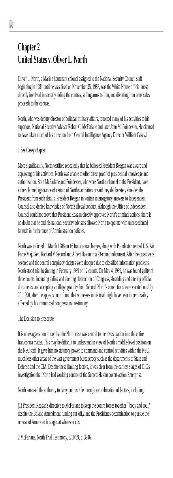 Page 1 preview of Walsh Final Report: Chapter 2, United States v. Oliver L. North