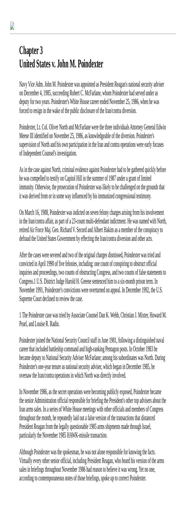 Page 1 preview of Walsh Final Report: Chapter 3, United States v. John M. Poindexter