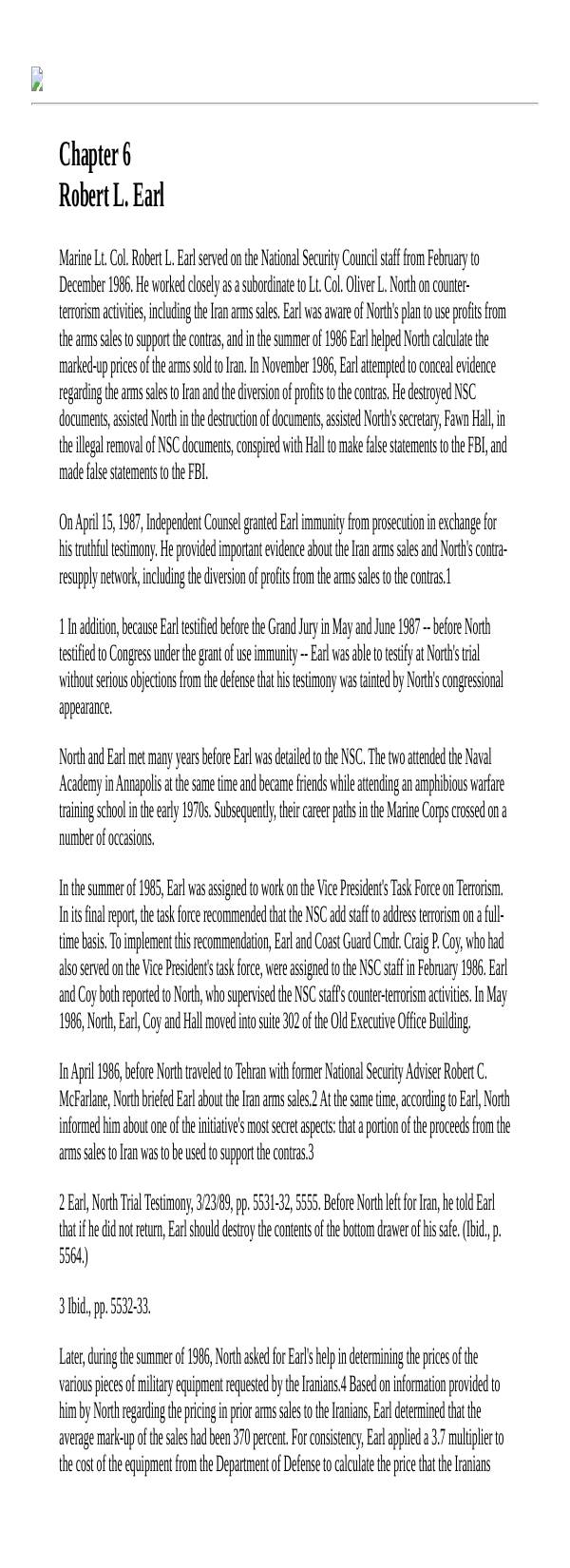 Page 1 preview of Walsh Final Report: Chapter 6, Robert L. Earl