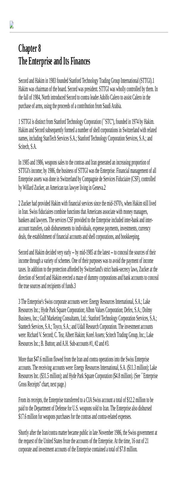 Page 1 preview of Walsh Final Report: Chapter 8, The Enterprise and Its Finances