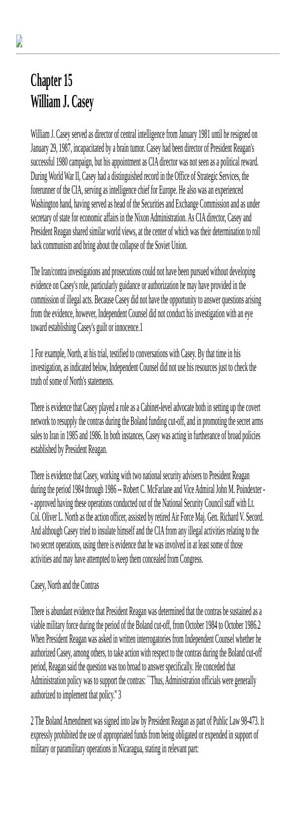 Page 1 preview of Walsh Final Report: Chapter 15, William J. Casey