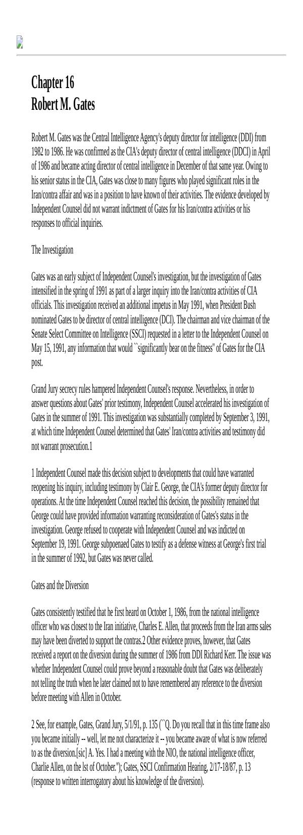 Page 1 preview of Walsh Final Report: Chapter 16, Robert M. Gates
