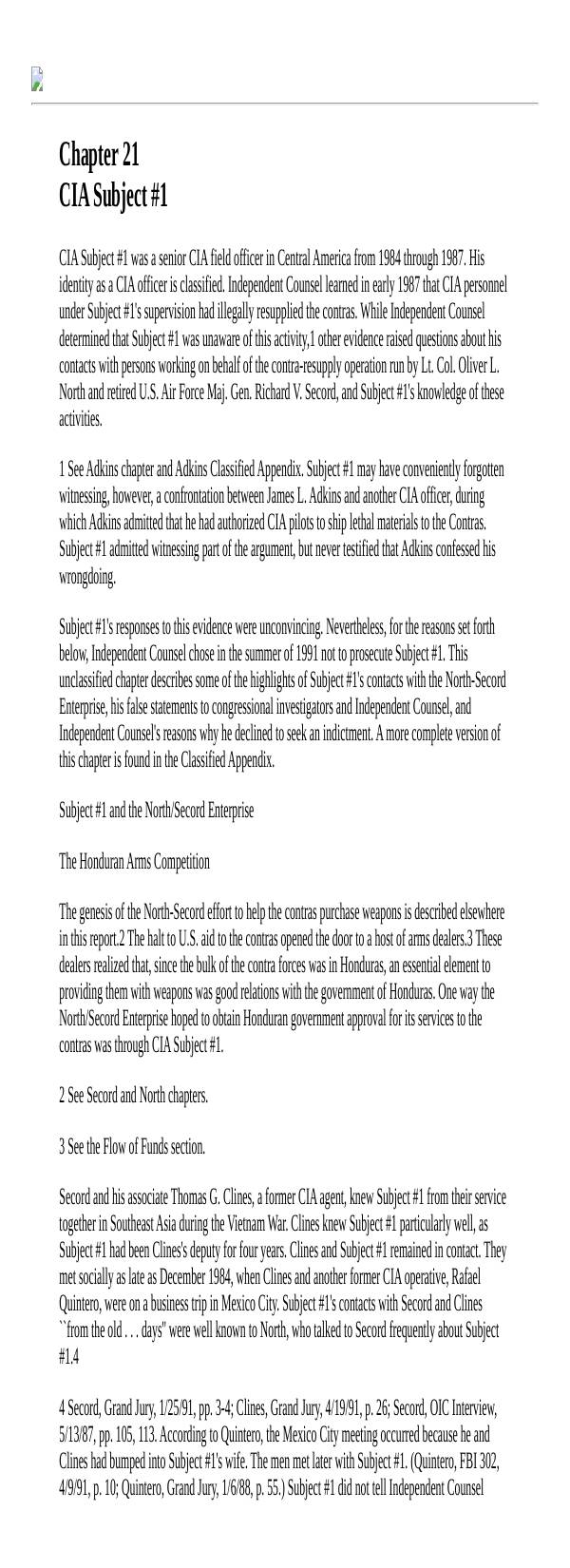 Page 1 preview of Walsh Final Report: Chapter 21, CIA Subject #1