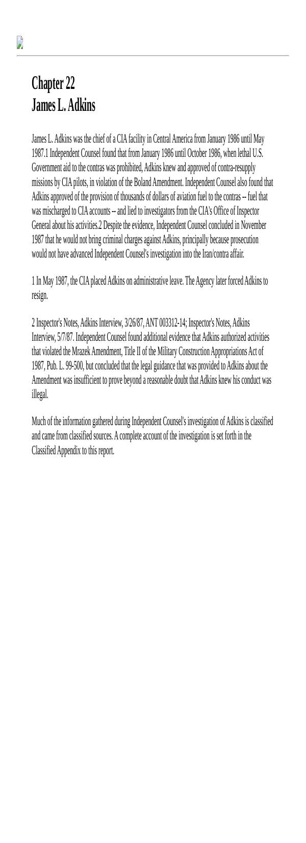 Page 1 preview of Walsh Final Report: Chapter 22, James L. Adkins