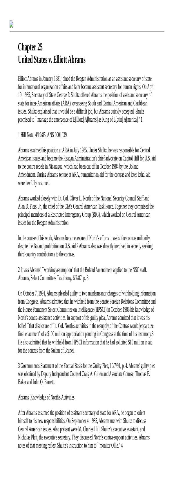 Page 1 preview of Walsh Final Report: Chapter 25, United States v. Elliott Abrams