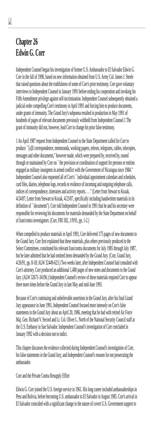Page 1 preview of Walsh Final Report: Chapter 26, Edwin G. Corr