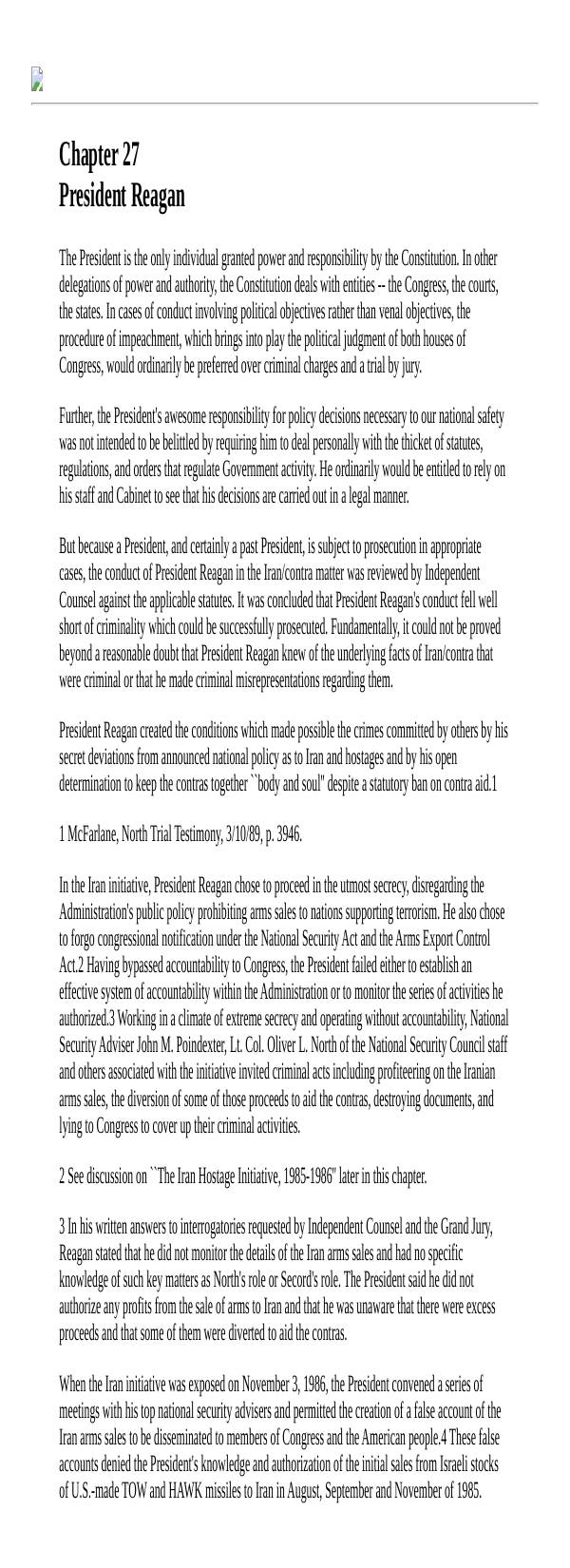 Page 1 preview of Walsh Final Report: Chapter 27, President Reagan