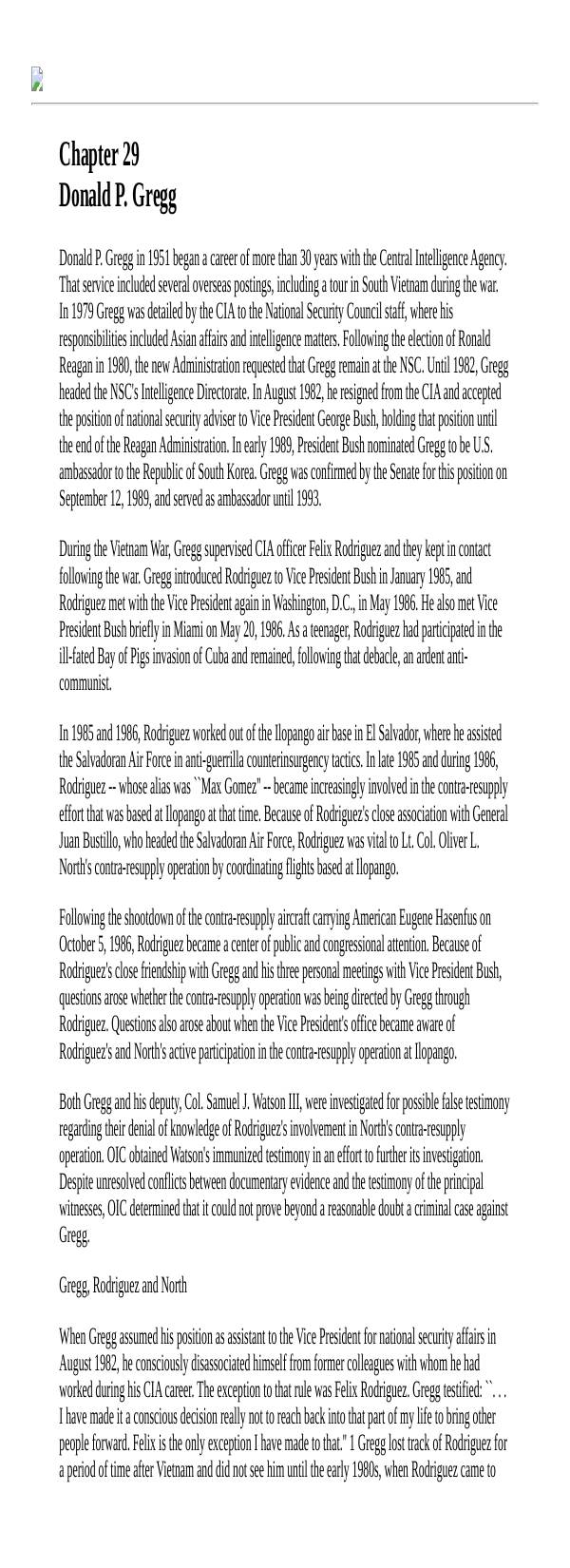 Page 1 preview of Walsh Final Report: Chapter 29, Donald P. Gregg