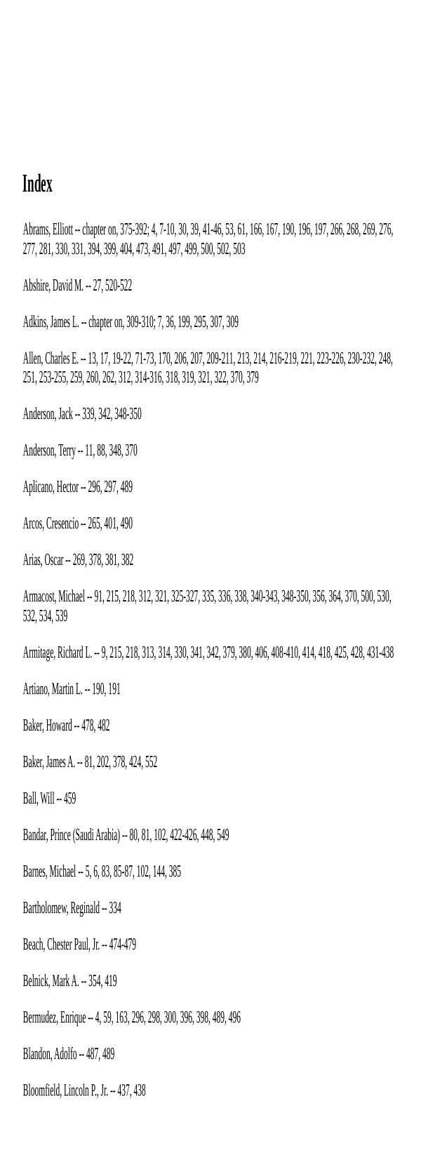 Page 1 preview of Walsh Iran/Contra Report, Volume I: Index (Abrams through Nir)