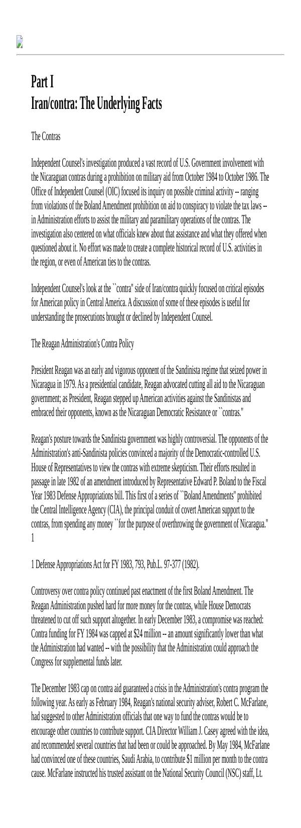 Page 1 preview of Walsh Final Report: Part I - The Underlying Facts: The Contras