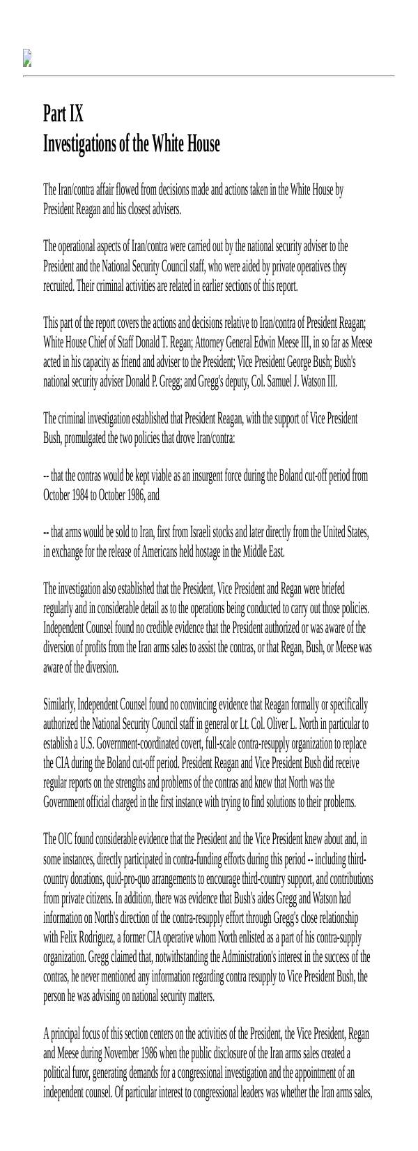 Page 1 preview of Walsh Final Report: Part IX - Investigations of the White House