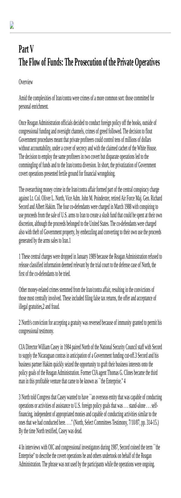 Page 1 preview of Walsh Final Report: Part V - The Flow of Funds: The Prosecution of the Private Operatives