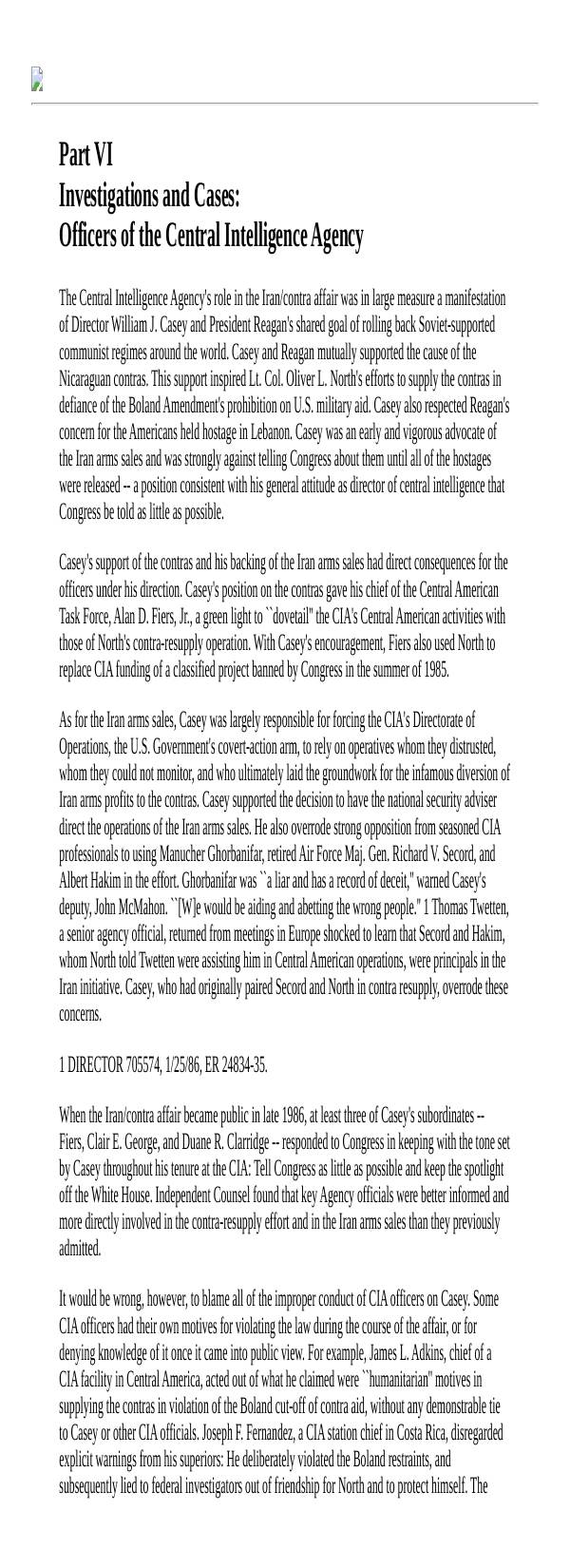 Page 1 preview of Walsh Final Report: Part VI - Investigations and Cases: Officers of the Central Intelligence Agency