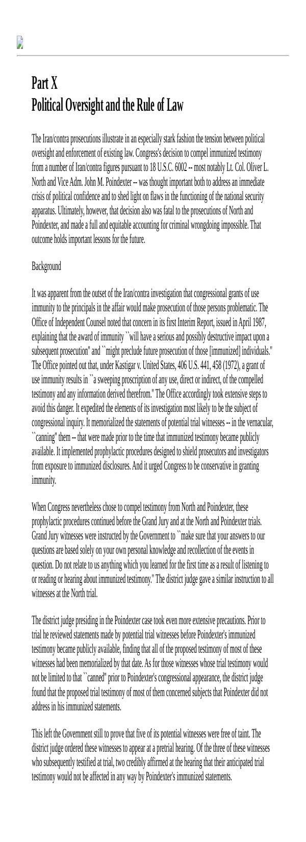 Page 1 preview of Walsh Final Report: Part X - Political Oversight and the Rule of Law