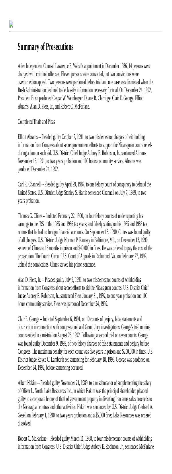 Page 1 preview of Walsh Final Report: Summary of Prosecutions